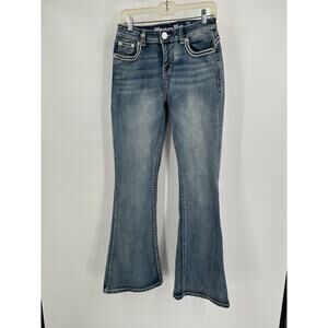 Western Blue Womens Flare Jeans Size 11 Western Y2K Boho Embellished Pockets